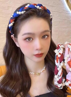 韩版级感珍珠麻花发箍女气质宽边发卡头箍级感头饰2023年新款