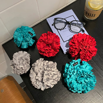 Heavy Industry MONA Same Style Flower Ball Hair Ring Women's French Solid Color Satin Pleated Large Bowel Ring Hair Accessories