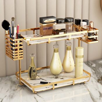 Cosmetics Desktop Storage Rack Accessible Luxury Bathroom Storage Box Multi-layer Dressing Table Storage Rack Free of Installation