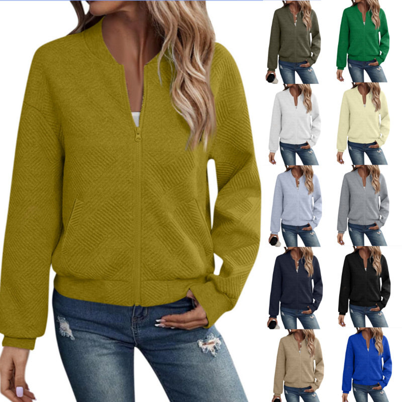 Autumn Long Sleeve Zipper Detail Cardigan Solid Color Lightweight Casual Style Wholesale Available
