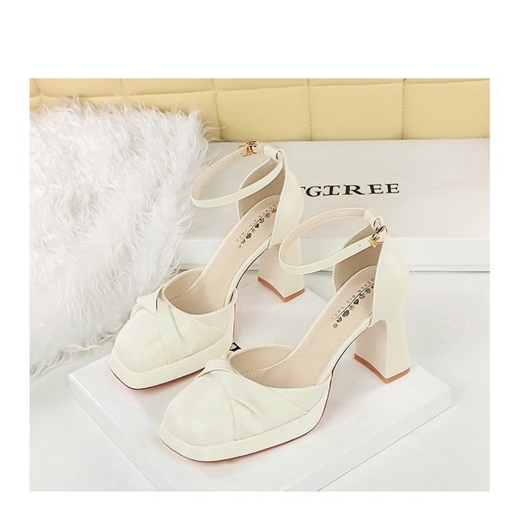 Sandal nữ quai ngang cao gót siêu cao đế xuồng mũi vuông thắt nơ — Màu đen, Màu mơ, Màu trắng