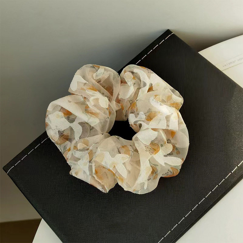Elegant French Style Floral Mesh Large Intestine Hair Loop Women's Cute Ball Hair Rope Headdress Rubber Tendon Paytail Hair Rope
