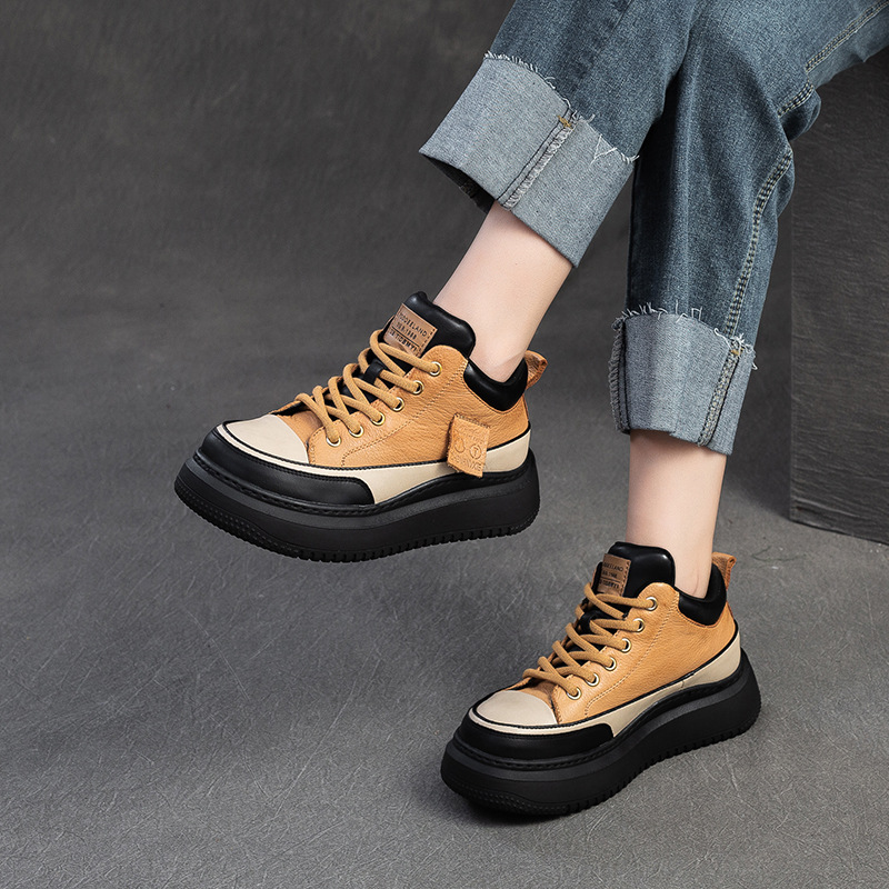 Giày Thể Thao Tăng Chiều Cao Nữ Chất Liệu Da Bò Hàng Mùa Xuân Thu Đông