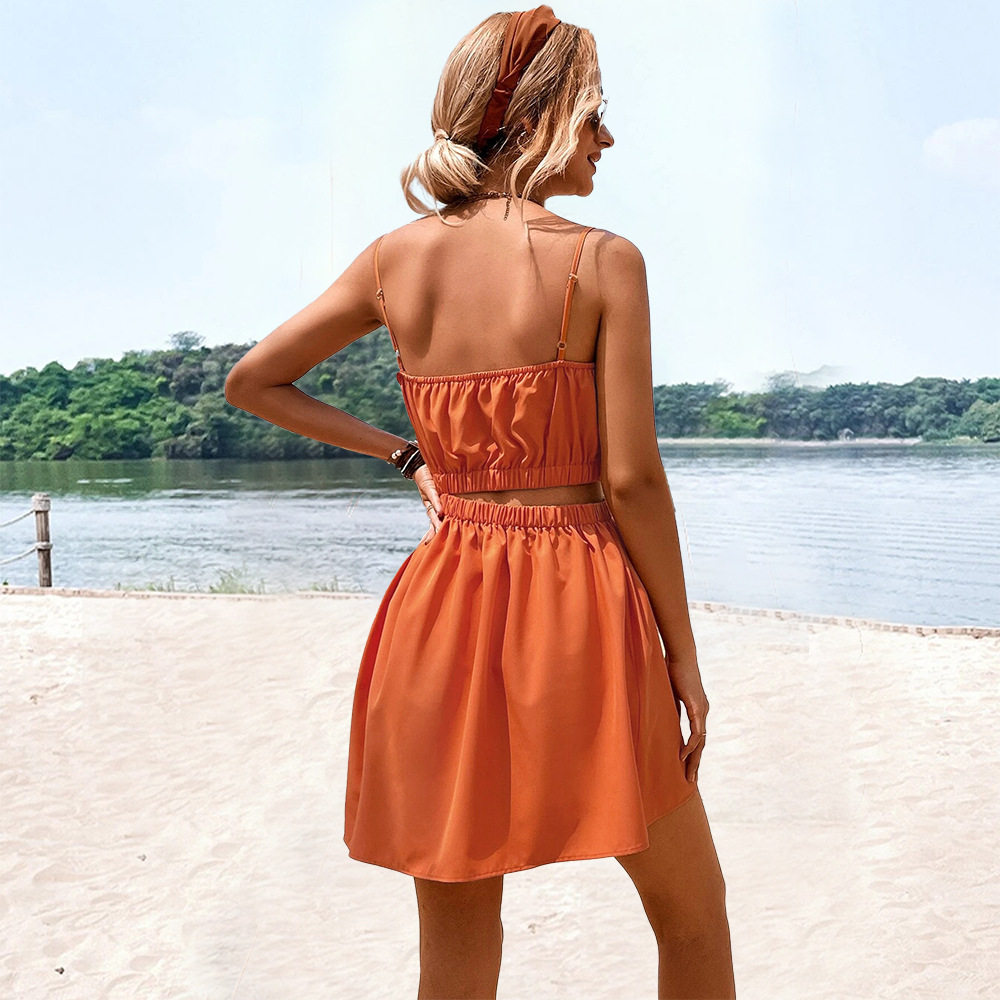 Casual A Line Dress Sexy Hollow Design Waist Defining Simple Style Perfect for Summer Outings Wholesale Available