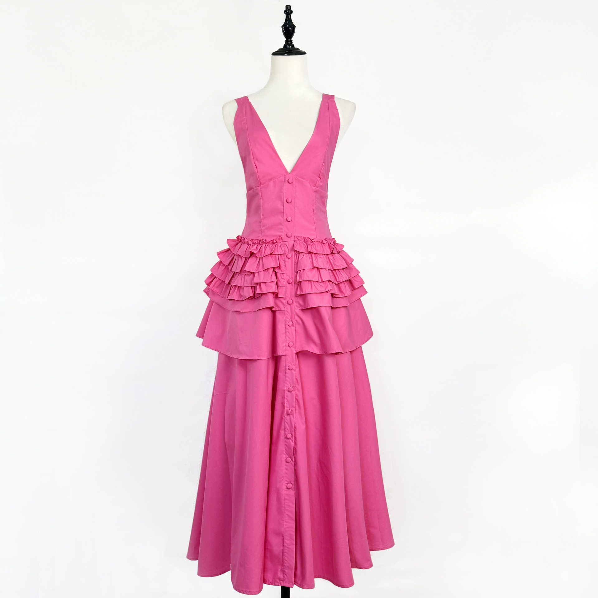 Summer Maxi Dress Solid Color V Neck Backless Flowy Design Vacation Wear Elegant Style Wholesale Available