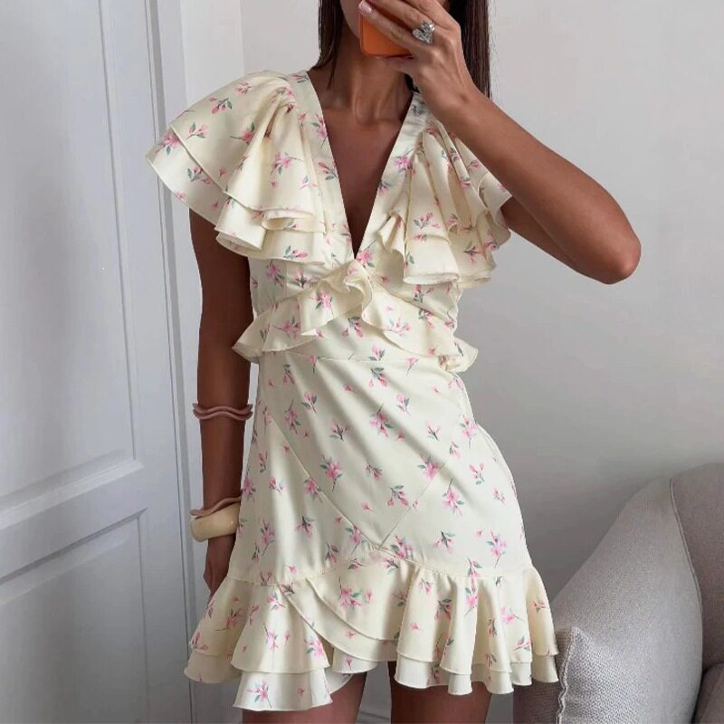 Womens Summer Dress Elegant Casual Style Loose Fit Floral Print Slimming Design Perfect for Outdoor Events