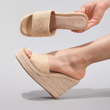 Women's Hemp Rope Wedge Platform Sandals Woven Straw Rope Belt Summer Waterproof Platform High-heeled Shoes Cross-border European and American Style