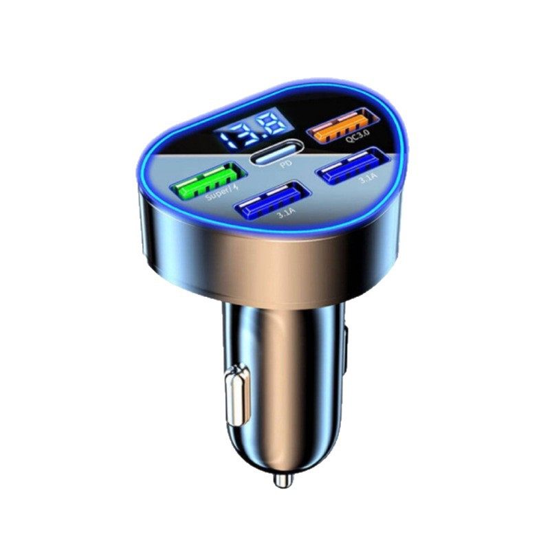 Car charger double fast charging belt line 120W high-power cigarette lighter adapter plug USB super fast charging flash charging