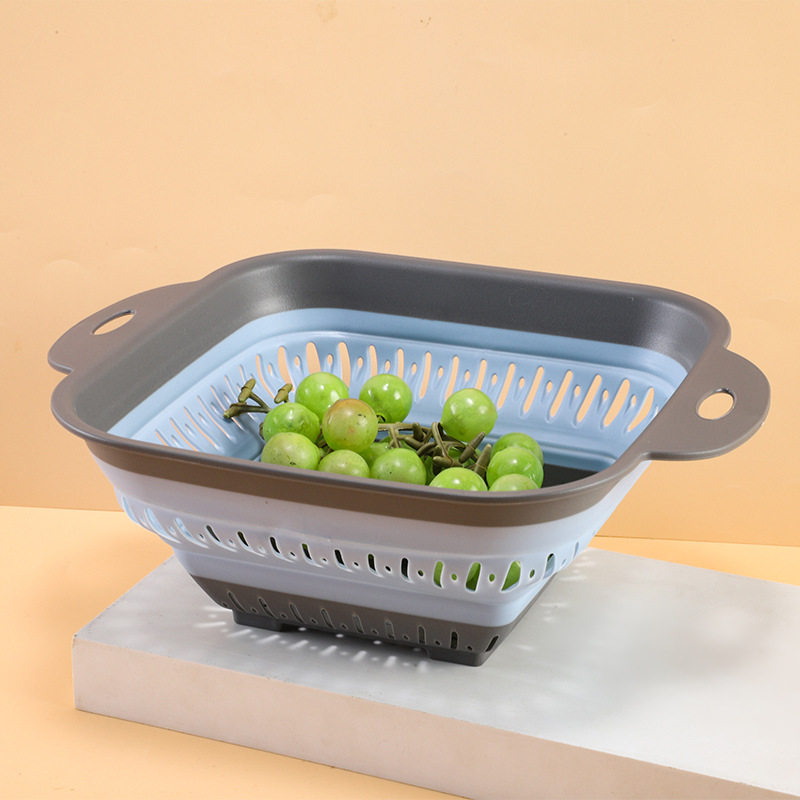 Cross-border Creative Square Folding Draining Basket Multi-functional Kitchen Silicone Draining Basket for Vegetables and Fruits