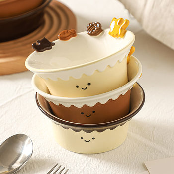 Wholesale Underglaze Color Creative Relief Bowls and Plates Ceramic Tableware 2025 New Household High-Value Yogurt Salad Bowls and Plates