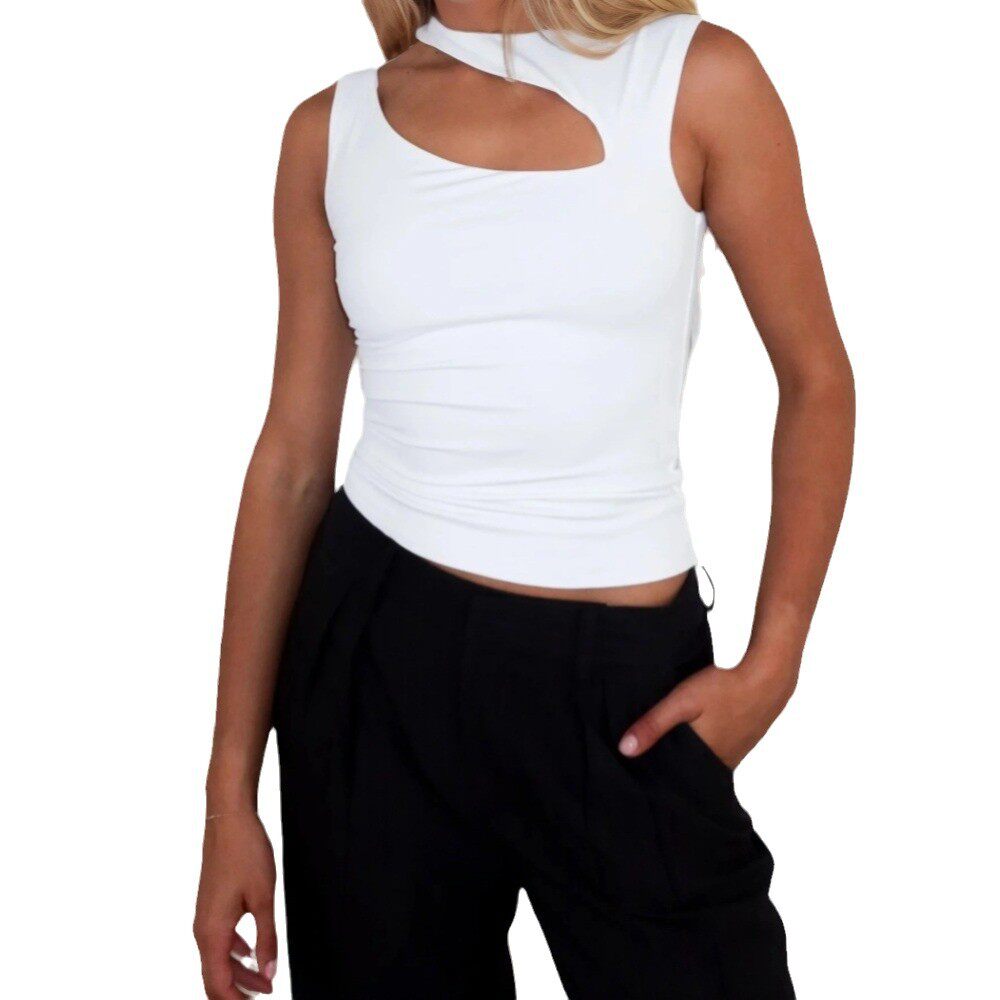 Womens Asymmetrical Neck T Shirt Trendy Solid Color Design Spring Summer Fashion Top Wholesale Available