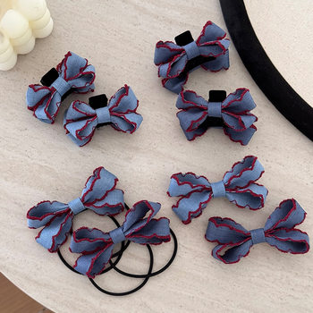 Retro Lace Denim Simple Western Style Bow Hairpin Korean New Niche Design Hair Tie Ball Headband