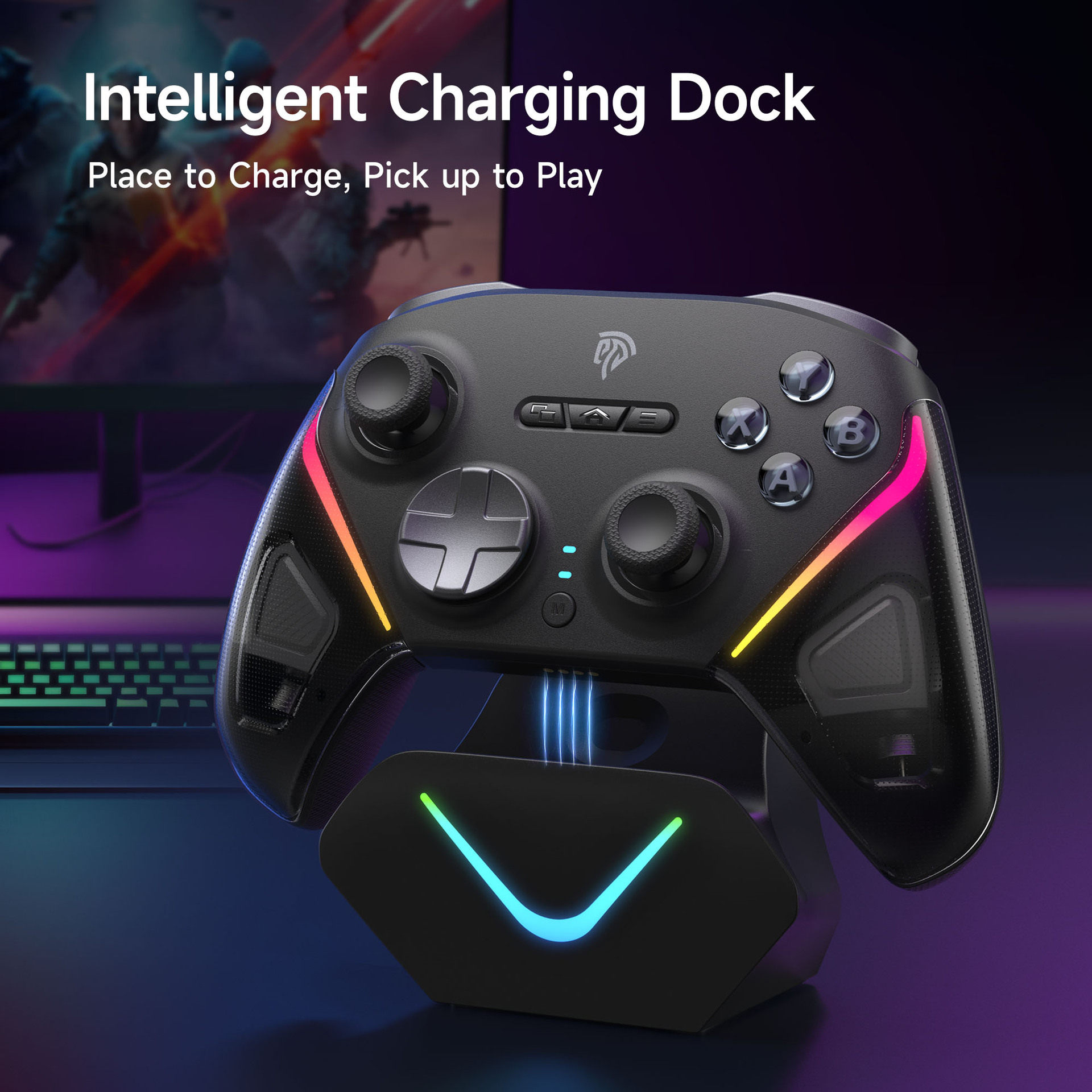 Yisuma D10 New Pc Game Controller Tmr Rocker Double-Cut Trigger Smart Start and Stop Charging Base