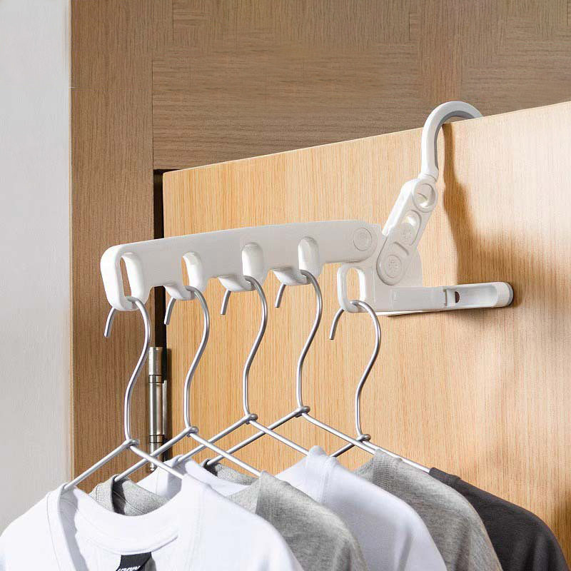 Foldable Clothes Hanger Travel Hotel Indoor Clothes Drying Artifact Portable Multi-Functional Dormitory Clothes Hanging Five-Hole Hook