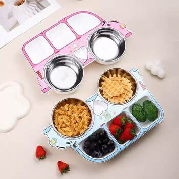 304 Stainless Steel Kidsren's Dinner Plate Set Removable and Washable Baby Food Supplement Compartment Plate Car Kindergarten Cartoon Dinner Plate
