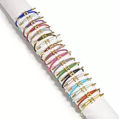 Cross-Border Titanium Steel I-Shaped Buckle Waterproof Hand Rope Bracelet Stainless Steel Gold Animal Year Braided Wire Rope Leather Rope Red Rope