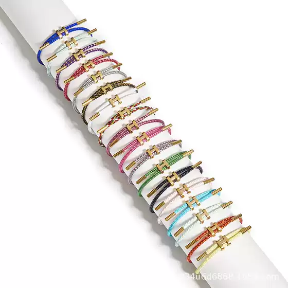 Cross-Border Titanium Steel I-Shaped Buckle Waterproof Hand Rope Bracelet Stainless Steel Gold Animal Year Braided Wire Rope Leather Rope Red Rope