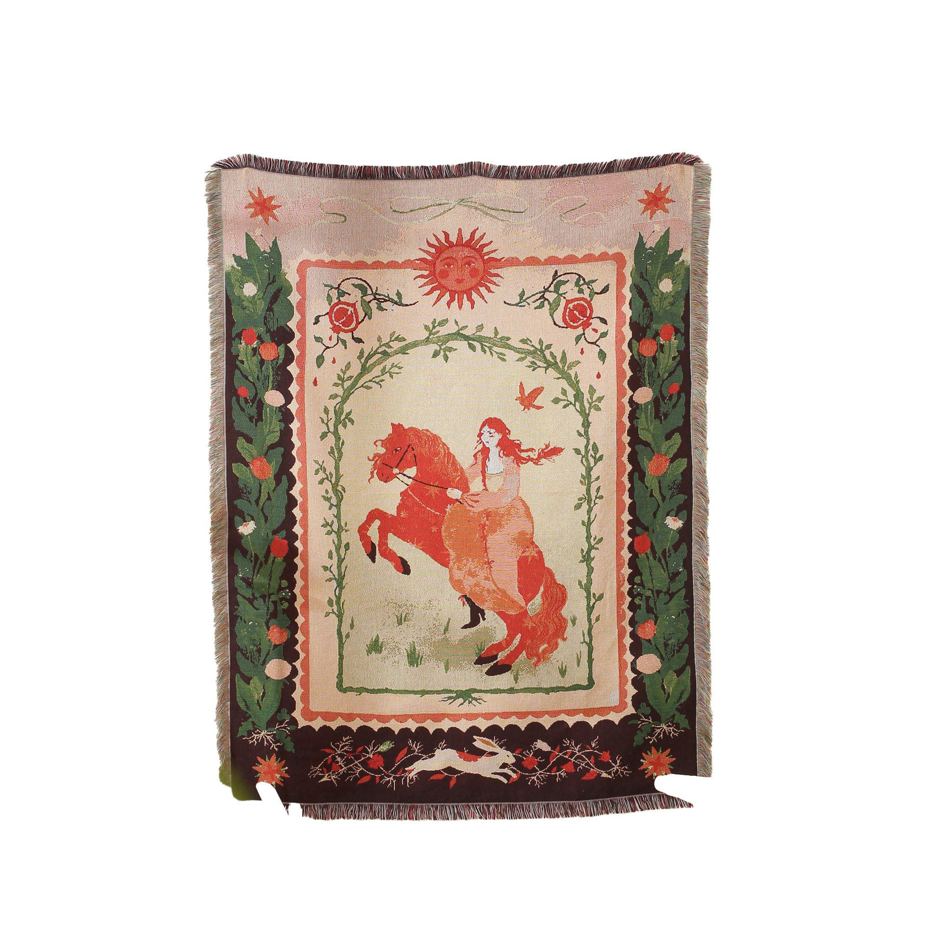 Modern Light Luxury Red-Haired Woman Riding Sofa Towel Decorative Tapestry Camping Style Placemat Air-Conditioning Cover Office Leisure Blanket Towel