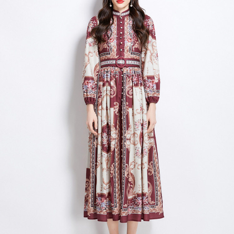 Vintage Lantern Sleeve Waist Defined Button Down Floral Maxi Dress Elegant Slim Fit Chic Style Perfect for Parties