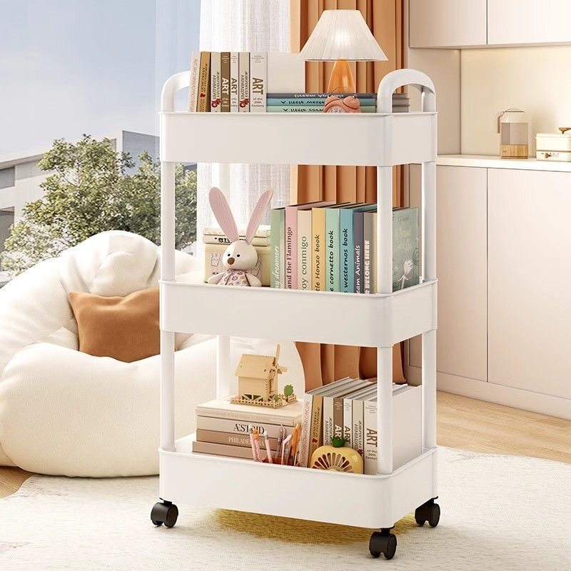 Household Small Cart Storage Rack White Plastic Multi-layer Storage Rack Gap Storage Rack Living Room Snack Storage Rack