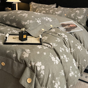 Class a Original Hemp Button Four-Piece Set 2025 New Accessible Luxury Retro Style Quilt Cover Bed Sheets Bedding Set Universal for All Seasons