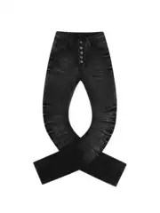 American Vibe Street Style Plus-Size Washed Whiskered Curved Hem Stacked Jeans for Men and Women, Slim Fit, Slimming, Drapey, Floor-Length Pants