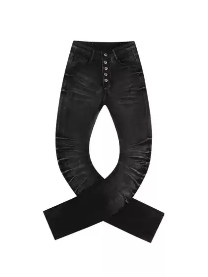 American Vibe Street Style Plus-Size Washed Whiskered Curved Hem Stacked Jeans for Men and Women, Slim Fit, Slimming, Drapey, Floor-Length Pants