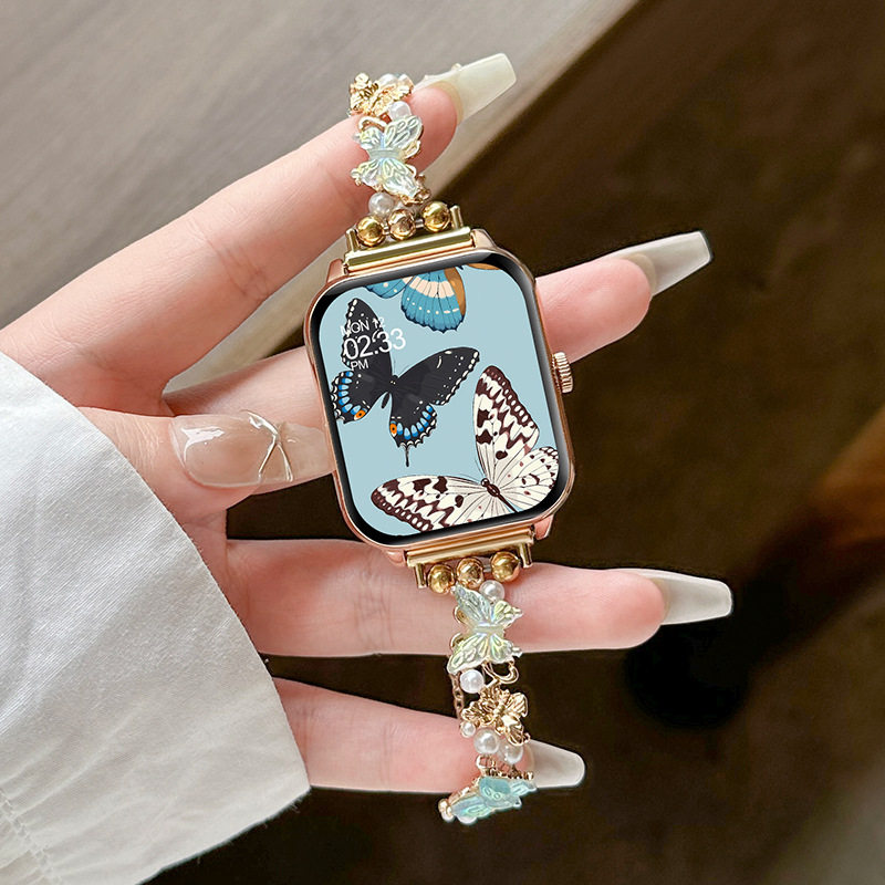 女士智能手表多功能高颜值优雅珍珠蝴蝶串珠蓝牙通话支付健康监测