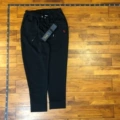 Black pants with red QR code label