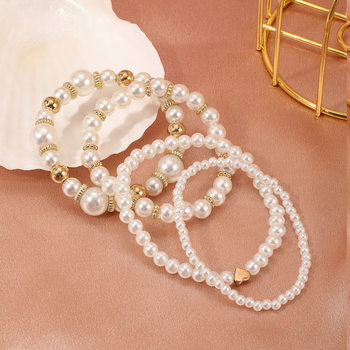 Cross-border European and American Fashion Love Pearl Bracelet suit Niche Temperament Women's 4-piece Handstring Dress Up Jewelry Women