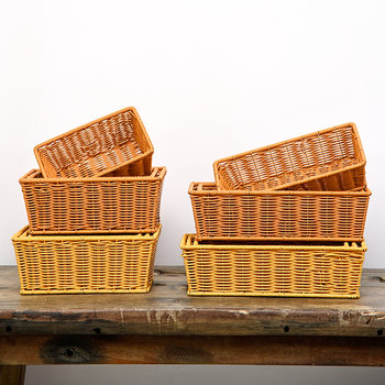 Key Storage Box Imitation Rattan Rectangular Living Room Design Household Storage Basket Snack Fruit Wardrobe Basket
