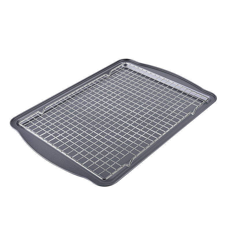 Cross-Border Spot High Temperature Resistant Non-Stick Baking Pan Oven Cake Mold Rectangular Biscuit Baking Pan Set Grilled Chicken Rack Plate