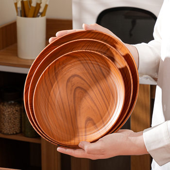 Imitation Wood Grain Retro Style Fruit Plate Living Room Household Dried Fruit Snack Display Plate Internet Celebrity New Coffee Table Candy Plate