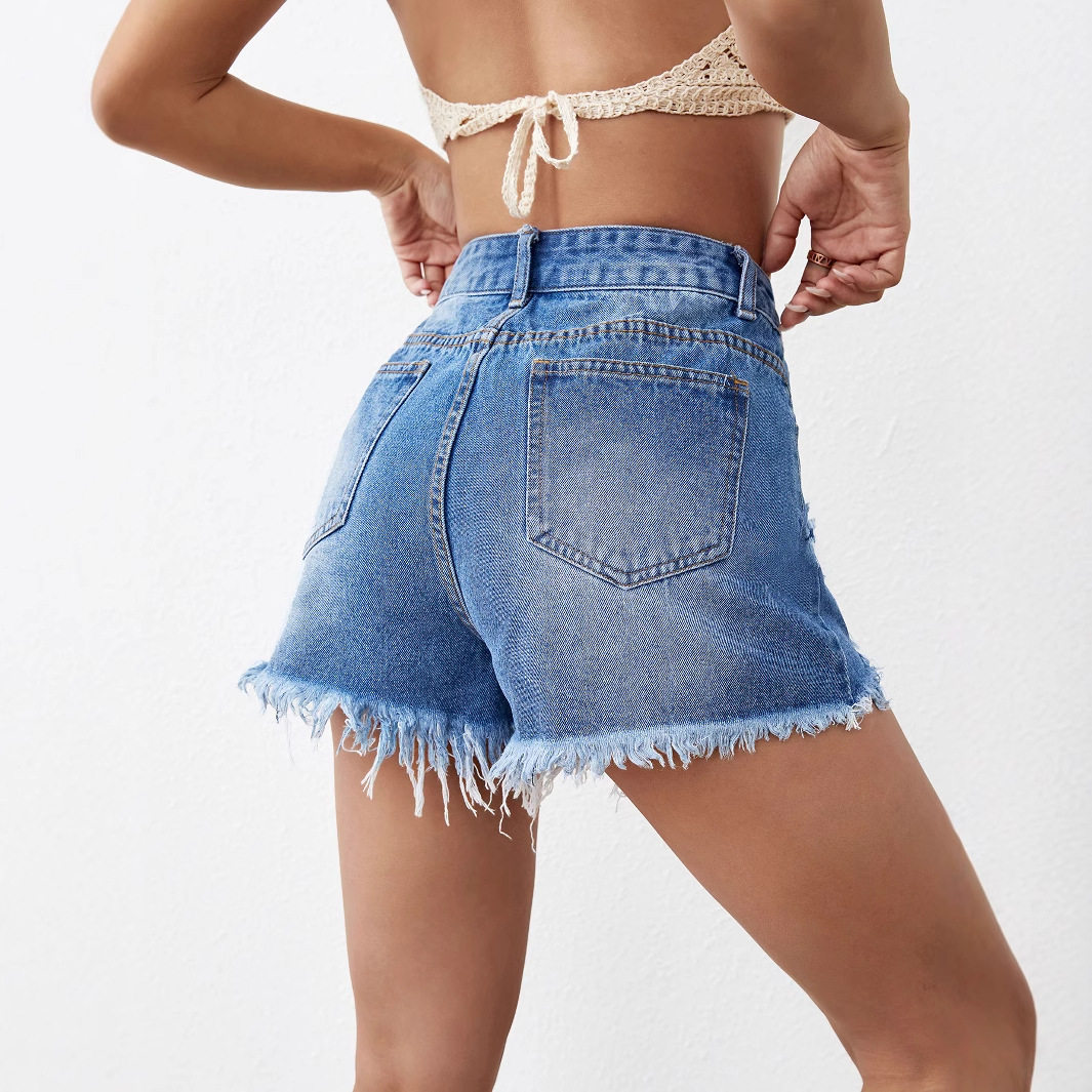 High Waisted Denim Shorts Loose Fit Casual Style Fashionable Design Summer Wear for Women Wholesale Available
