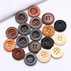 Factory Wholesale Natural Wood Buttons Wide Edge Thin Edge Round Four-Eye Wood Buttons Cardigan Jacket Round Edge Wooden Buttons