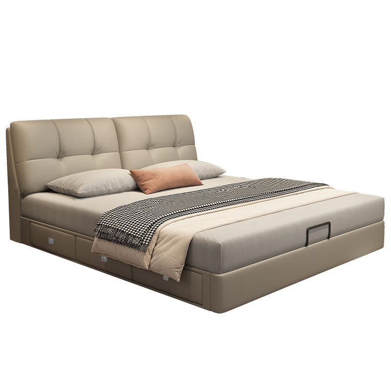 现代简约储物皮床双人婚床软靠包1.8m多功能主卧大床纳帕皮网红床