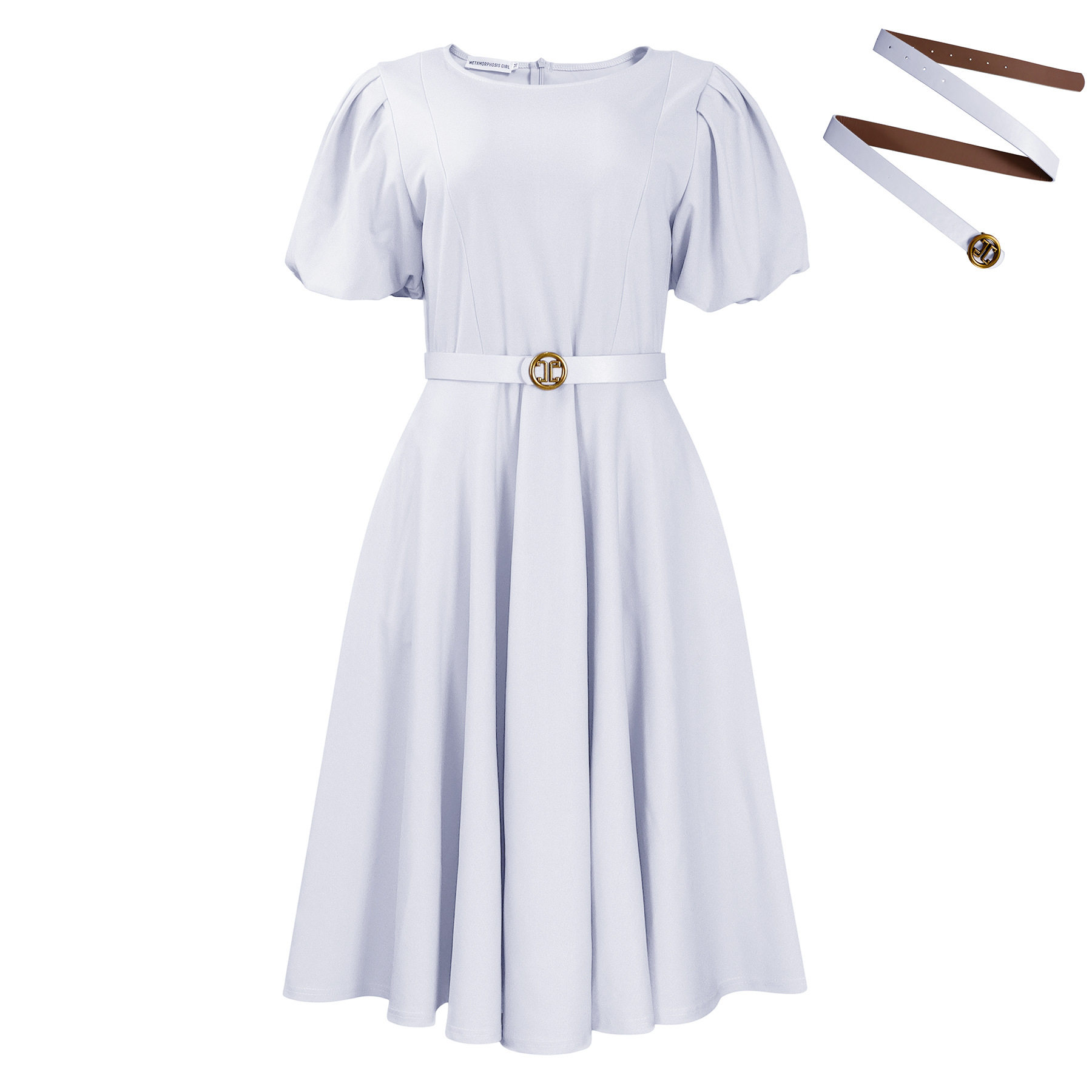 Plus Size Womens Dress Fashionable Puff Sleeve High Waist Flared Skirt Summer Occasion Wholesale Available