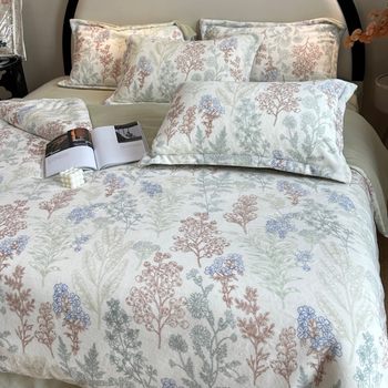 Korean Goose High Weight High Density Thickeneded Milk Velvet Four-Piece Striped Plaid Double-Sided Velvet Double Bedding Set