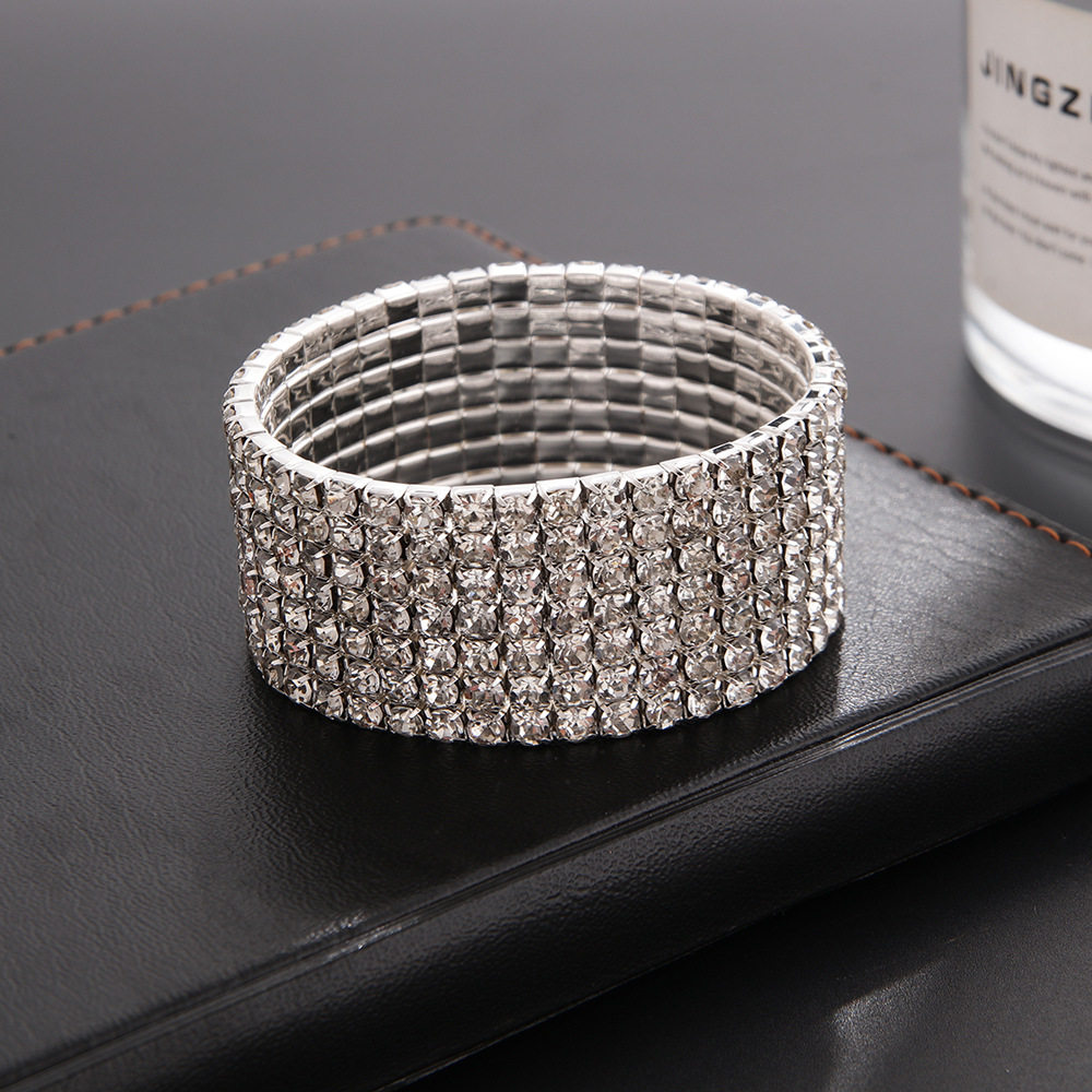 韩版经典个性时尚潮女弹性皮筋松紧满钻手链手镯饰品批发B053