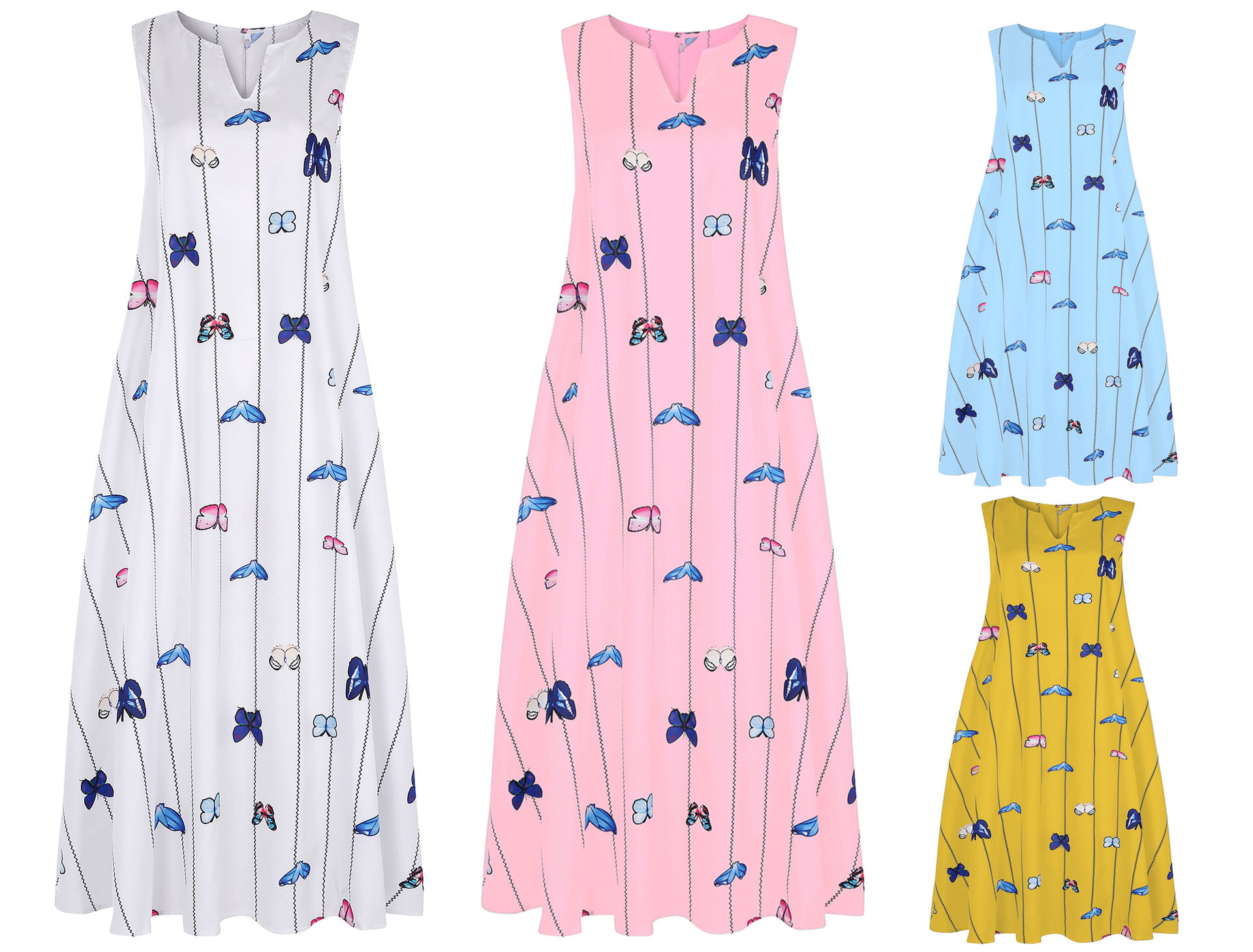 Women's Butterfly Print Printed Vintage Sleeveless Dresses