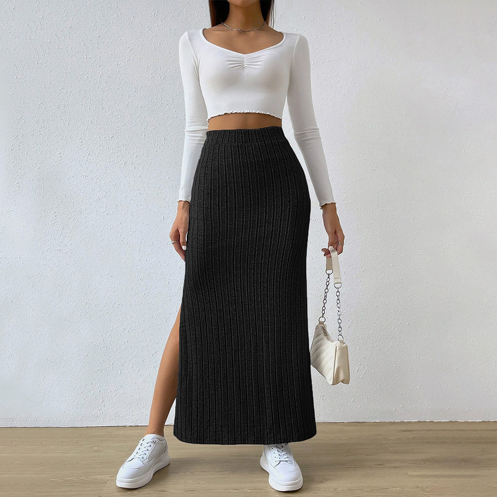 High Waisted A Line Skirt Fashionable Minimalist Ribbed Texture Spring Summer Casual Wear Wholesale Available