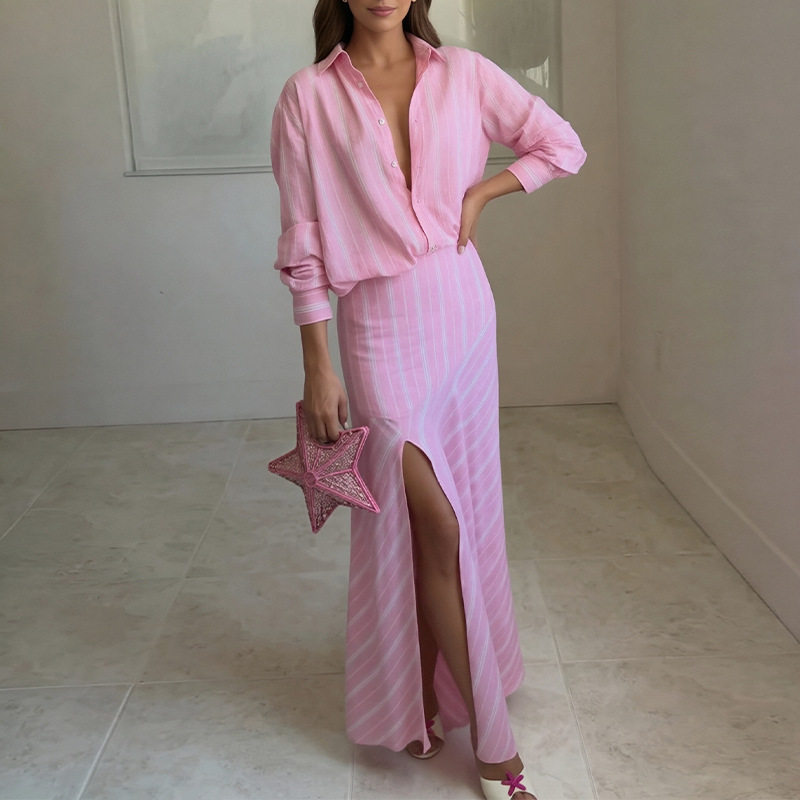 Striped Long Sleeve Shirt Dress Slim Fit Casual Style Summer Fashion Wholesale Available bulk order