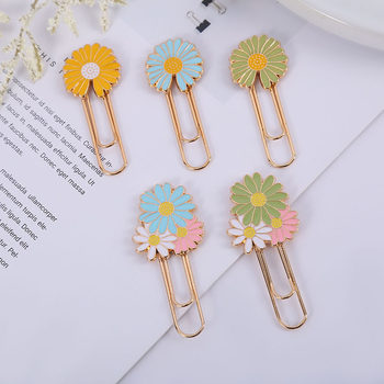Simple Daisy paper clip cartoon metal bookmark children's textbook creative book holder learning stationery factory wholesale