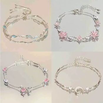 Sakura Bracelet Accessible Luxury High-End Ins Niche Design Crystal Zircon Alloy Bestie Bracelet Girls Hand Jewelry