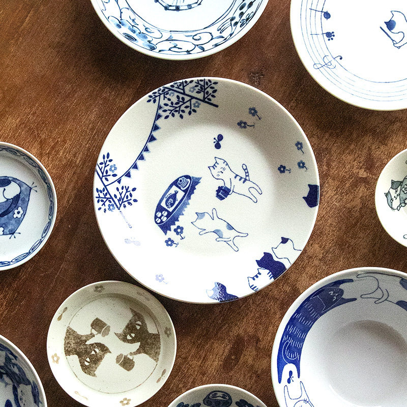 Official genuine goods Japanese Imported Meizu Cute Cat Plate Large Capacity Noodle Soup Bowl Japanese Ceramic Plate