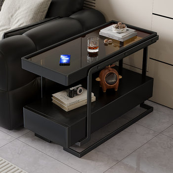 Light Luxury and High-End Sofa Side Cabinet, Minimalist Side Table, Living Room Movable Side Cabinet, Modern Coffee Table, Glass Storage Cabinet
