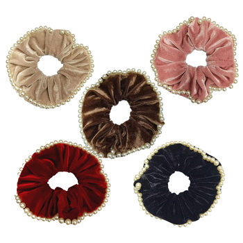 New French simple large intestine hair band pleated Pearl edge elegant ball head hair rope high sense small size hair accessories