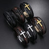Europe and the United States hot new cross vintage leather bracelet men's multi-layer hand woven rope magnet buckle PU bracelet
