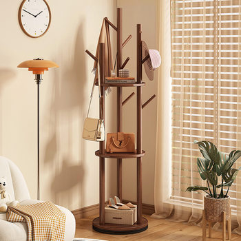 Solid Wood Rotating Coat Rack Floor Vertical Hanger Bedroom Household Light Luxury Storage Rack for Living Room