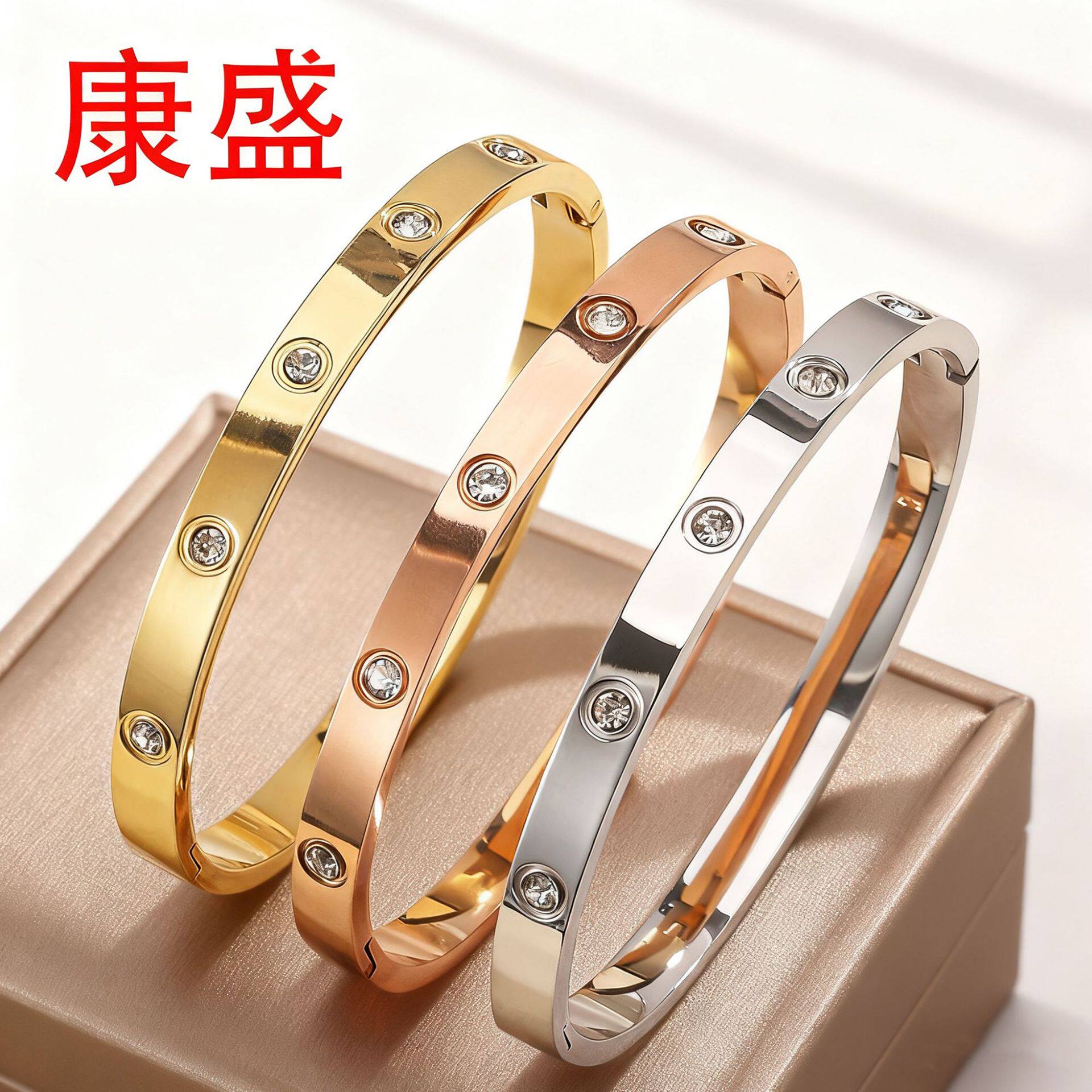 Light Luxury and High-End 6mm Non-Fading Ten-Diamond Titanium Steel Bracelet for Women, Versatile 18K Gold Baby's Breath Bracelet for Couples